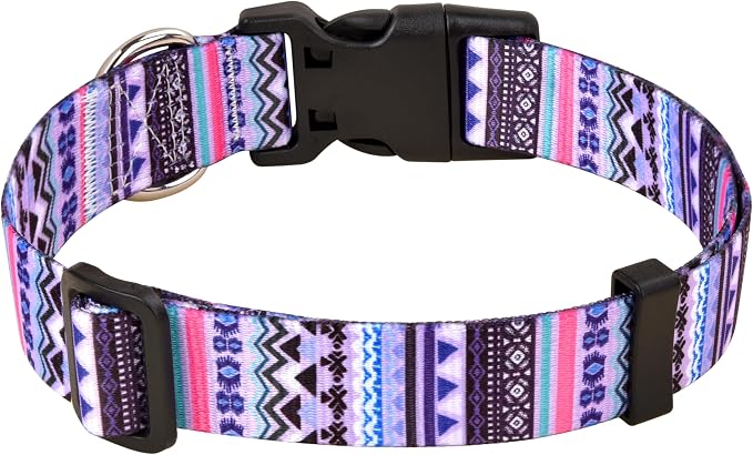 Mihqy Dog Collar with Bohemia Floral Tribal Geometric Patterns - Soft Ethnic Style Collar Adjustable for Small Medium Large Dogs(Purple Bohemia,S)