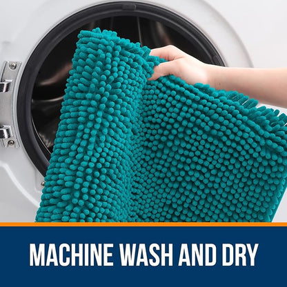OLANLY Bathroom Rugs 32x20, Extra Soft Absorbent Chenille Bath Rugs, Rubber Backing Quick Dry, Machine Washable Bath Mats for Bathroom Floor, Tub and Shower, Home Decor Accessories, Deep Lake