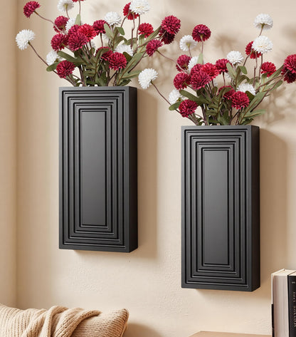 FancyPlus Wooden Wall Planter Vase,2 Pack Hanging Planter for Indoor Fake Plants Modern Boho Farmhouse Wall Art Decor for Home Indoor Kitchen Modern Farmhouse Bathroom Living Room Dining Room(Black)