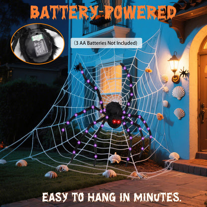 BUFANYU Halloween Decorations Giant Spider - Large Light Up Spider 78IN 44 Purple Lights & 2 Red Eyes, Bendable Metal Legs, 8 Light Modes - Halloween Decor for Outdoor Yard Party Haunted House