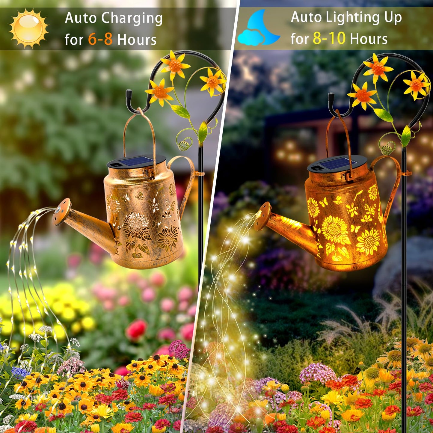 Solar Lights Outdoor Waterproof, Sunflower Solar Watering Can Lights with Shepherd Hook, Birthday Gifts for Mom Grandma Women Mother's Day, Metal Hanging Lantern Garden Decor Yard Outside Patio Lawn