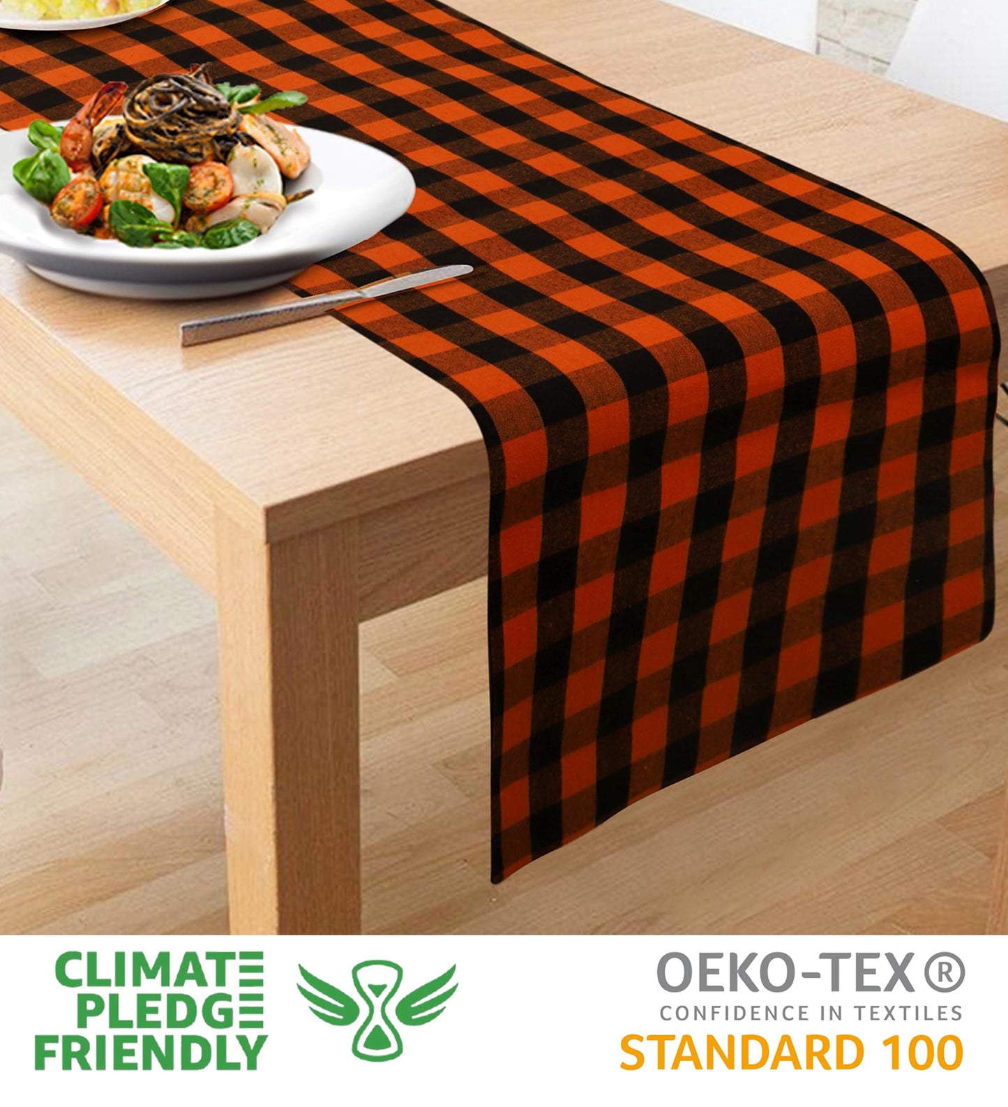 Urban Villa Table Runner 100% Cotton Fused Table Runner Halloween Checks 14''x72'' Over Sized Buffalo Check Table Runner Heavier Quality