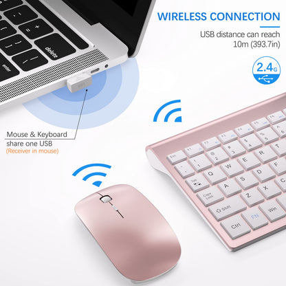 Wireless Keyboard and Mouse Ultra Slim Combo, TopMate 2.4G Silent Compact USB 2400DPI Mouse and Scissor Switch Keyboard Set with Cover, Batteries Included, for PC/Laptop/Windows/Mac - Gray Black