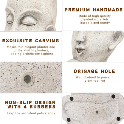 FIMOFIDRE Face Head Planter Pots for Indoor Outdoor Plants Large Flower Pots Unique Succulent Planter with Drainage Hole Creative Lady Pot Resin Women Statue Vase Garden Decor- 11.4 x 8.7 x 5.5 Inch
