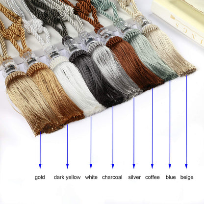 Fenghuangwu Tassel Curtain Tiebacks Handmade Curtain Tie Backs, Elegant Crystal Curtain Holdbacks for Home Office Decor (Charcoal, 2P)