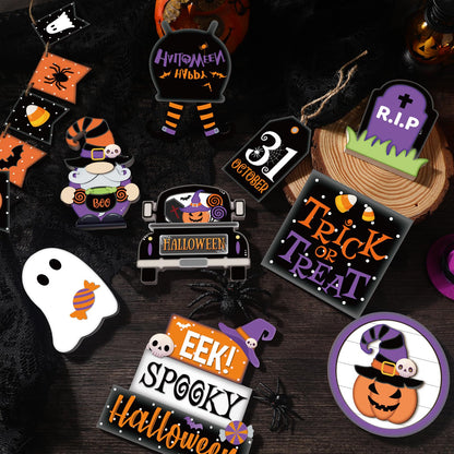 Umigy 15 Pcs Halloween Tiered Tray Decor Set Cute Ghost Tray Decorations Boo Halloween Wooden Signs Farmhouse Rustic Decoration for Home Table Party Supplies(Pumpkin)