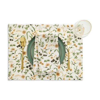 Solino Home 100% Pure Linen Cloth Napkins Set of 4 - Multicolor Floral Print Dinner Napkins 20 x 20 Inch - Handcrafted and Machine Washable - Fall Botanical Print