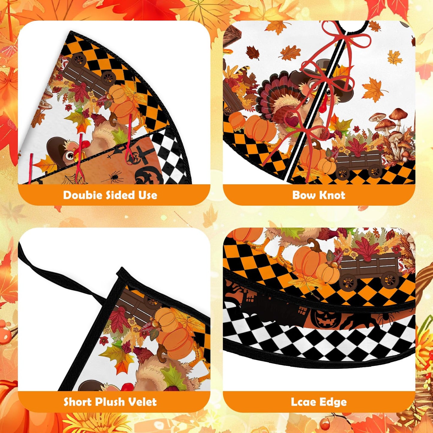 Orange Christmas Tree Skirt 36 Inch Reversible Halloween Thanksgiving Double Side Print Tree Skirt Fall Christmas Tree Skirt for Party Indoor Outdoor