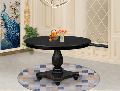 Luxe by East West Furniture FE2-11-TP - Mid Century Dining Table with Acacia Wood Round Tabletop, Sand Blasted Black Finish