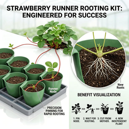 Xoeryoy Strawberry Propagation Cups, 20 Pack Large Plastic Plant Cups with 50 Runner Forks Breathable Pots for Berry Plant Rooting, Space-Saving Hanging Design, L