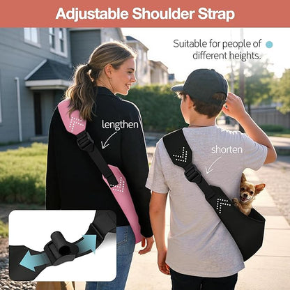 YUDODO Adjustable Dog Sling Carrier for Small Dogs Lightweight Crossbody Pet Bag with Safety Strap, Pocket Storage, Machine Washable, Comfortable Travel & Outdoor Sling up to 9 lbs Black Fashion
