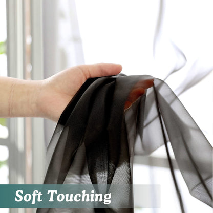 Chyhomenyc Black Sheer Scarf Valances for Windows 216 Inch Extra Long, Window Scarf Drapes Rod Pocket Backdrop for Wedding Arch Draping/Party/Canopy Bed/Living Room, 2PC, 18 Feet Length