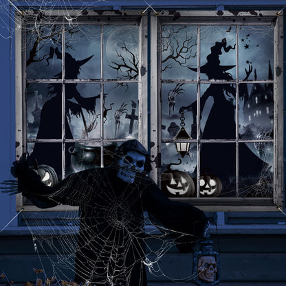 Preboun 2 Pcs Halloween Witch Window Clings Decoration Scary Halloween Window Silhouette Cover Curtain Poster for Wall Garage Door Home Indoor Outdoor Party Favors