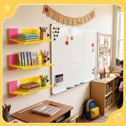 Fumete 3 Pcs Back to School Pencil Shaped Wall Shelves 9.8 x 4.7 x 3.5 Inches Wooden Pencil Theme Floating Shelf for Classroom Wall Bookshelf Organizer for Back to School Supplies Classroom Decor