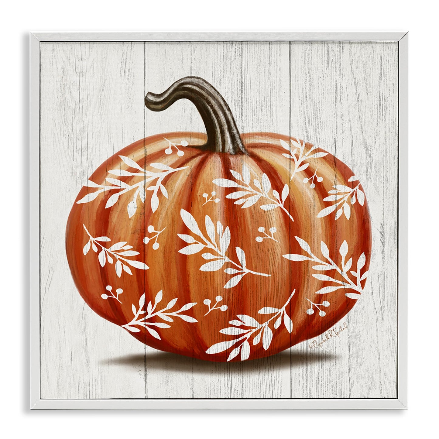 Stupell Industries 'Orange Fall Botanical Pumpkin', Framed Giclee Art, White, 12 x 12 Inches, Easy to Hang and Sturdy, Made in USA, by Elizabeth Tyndall