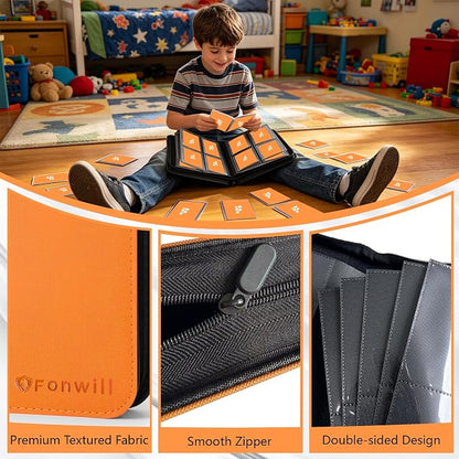 Top Loader Binder, Holds 112 Cards in 3"x4" Toploaders, Trading Card Binder 4 Pocket for TCG, MTG, YGO, Game Cards, Sports Cards(Orange)