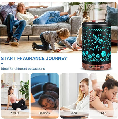 Essential Oil Diffuser 120ML Metal Aromatherapy Diffuser with Timer, Cool Mist Humidifier with Auto Shut-Off & 7 Color Lights for Home Office Spa (Dragonfly)