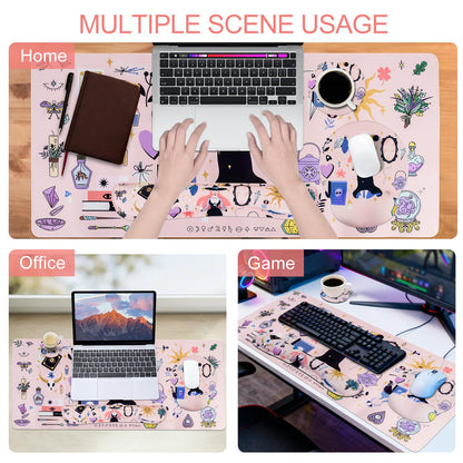 Petmolico Mouse Pad Set with Computer Keyboard Desk Pad,Mouse Pad with Wrist Rest,Typing Wrist Pad and Cup Coasters,Ergonomic Design for Typing Pain Relief [Pink,Halloween]