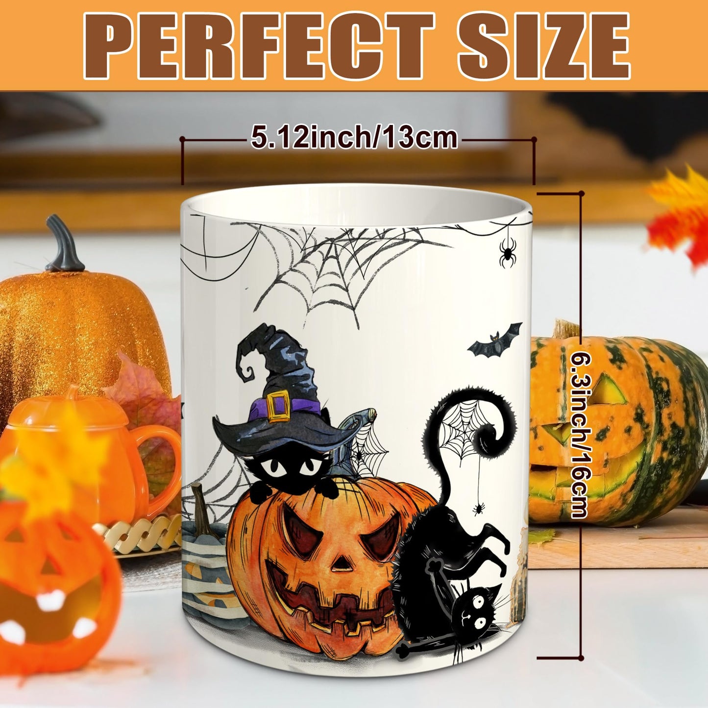 pinata Halloween Kitchen Decor Ceramic Utensil Holder, Cute Halloween Cat Pumpkin Utensils Holder, Ceramic Utensils Crock for Rustic Farmhouse Indoor Kitchen Decorations(6.3 Inches)