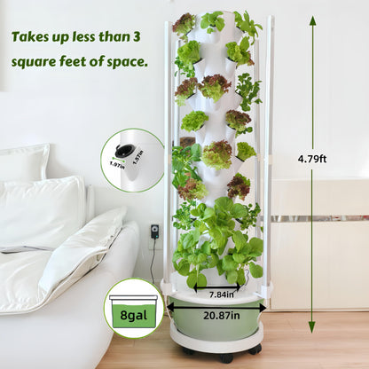 Hydroponics Growing System Kit with LED Grow Lights,8-Layer Vertical Garden Tower, 32 Pods Large Planting Sites, 8 Gallon Indoor Growing System for Vegetables, Herbs & Tomatoes, Pump&Dual Timer
