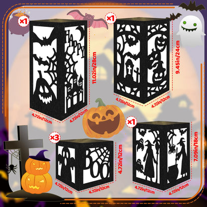 OuMuaMua 6 Pcs Halloween Table Decorations Indoor Halloween Table Centerpieces Boxes, Light up Paper Pumpkin Lanterns with Witch Spider Ghost Patterns for Spooky Party Supplies Home Decor