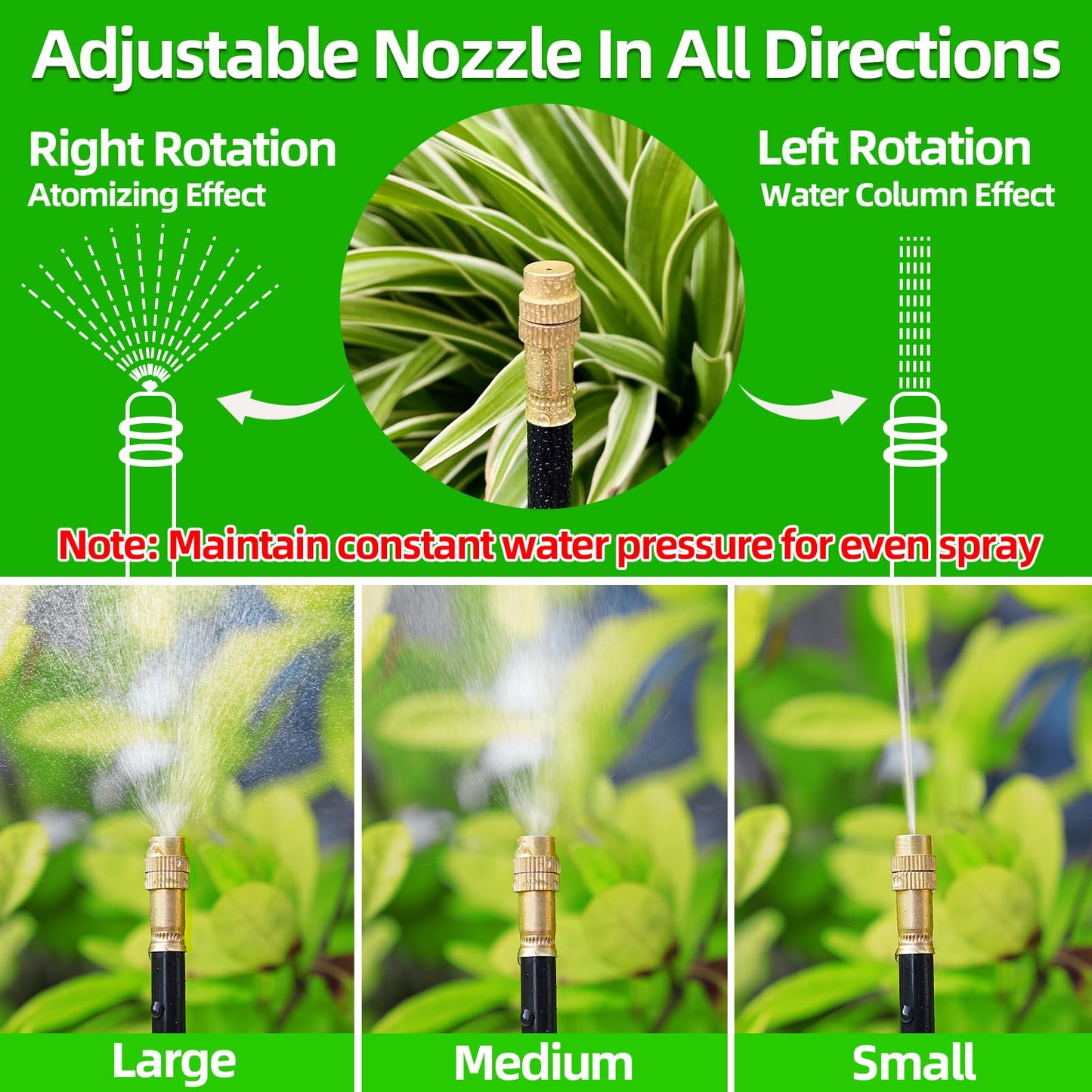 60 Ft Drip Irrigation System for Garden - Drip Irrigation Kit with 19 360°Adjustable Copper Nozzles Hose, Automatic Atomizing Plant Watering Sprinkler System for Yard, Lawn, Greenhouse, Potted