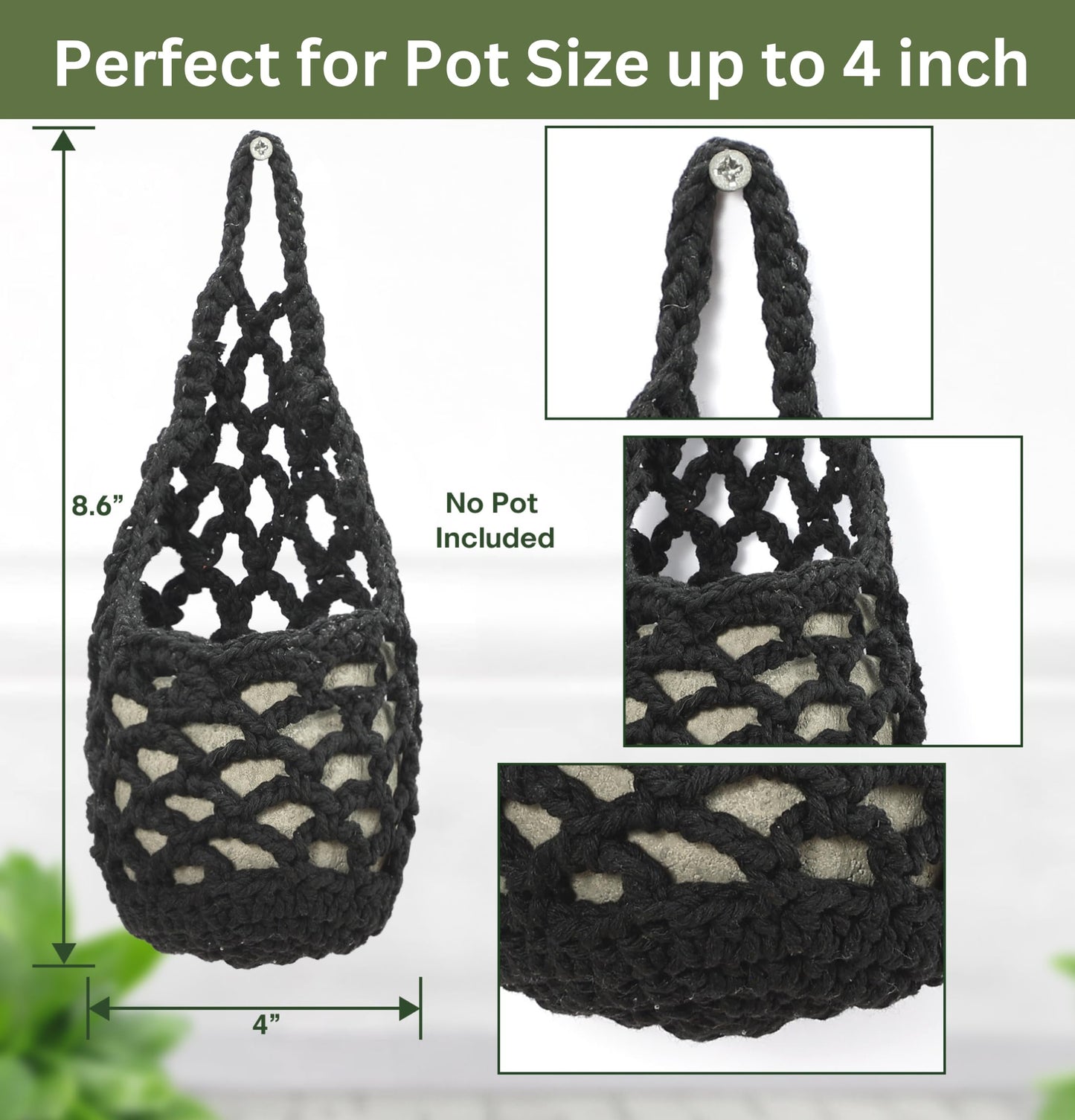 Shineloha 3 Packs Hanging Planters for Indoor Plants up to 4 in., Wall Plant Holder | Plant Hanger Indoor, Wall Planters for Indoor Plants, Hanging Plant (3PK, for 4 inch Pot)
