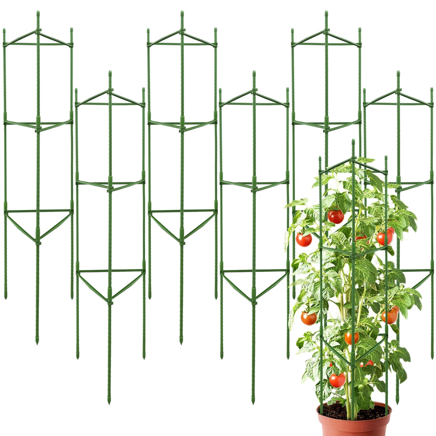 SORANGEUN 6 Pack 48 Inch Tomato Cages for Garden, Triangle Metal Plant Support with Rust-Resistant Coating, Heavy Duty Tomato Trellis for Raised Bed, Pots, Cucumbers, Peppers & Climbing Plants
