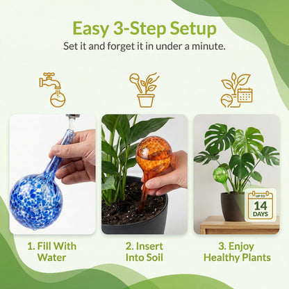 Little Green Leaf Automatic Plant Watering Globes Self Watering Planter Inserts (Set of 4) | Hands Free Multicolor Glass Bulbs | Planter Spikes to Support Indoor & Outdoor Plant Health (350ml)