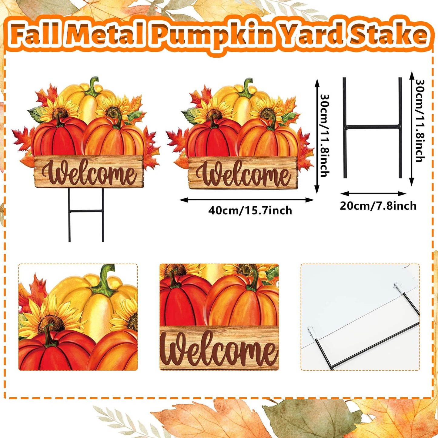 JarThenaAMCS Fall Yard Sign Autumn Pumpkin Metal Garden Stake Seasonal Welcome Lawn Sign for Thanksgiving Harvest Outdoor Patio Walkway Decoration