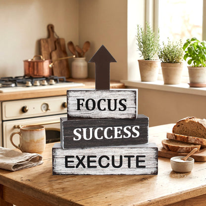 4 Pcs Inspirational Farmhouse Wooden Tiered Tray Decor, Motivational Retro Rustic Table Centerpiece Decorations Gifts for Office Home Kitchen Mantel Shelf