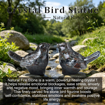 WUYOUSHI Natural Flame Stone Bird Statue - 2-Inch Crystal Carved Figurine for Home Decor, Office Shelf, Table Ornament, Animal Sculpture