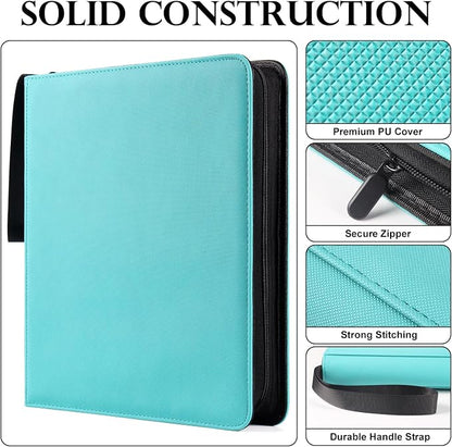 GEAoffice 12 Pocket Card Binder, Ringless Trading Card Collection Binder, Side Loading Pages, Album Folder for MTG, TCG, Game & Sports Cards, Non-PVC, Turquoise