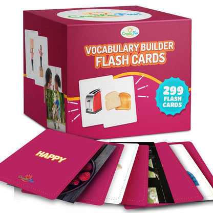 299 Vocabulary Builder Flash Cards, Educational Photo Cards for Home, Speech Therapy Materials, ESL Teaching Materials Includes Emotions, Matching Go Togethers, Nouns, Opposites, Prepositions, Verbs