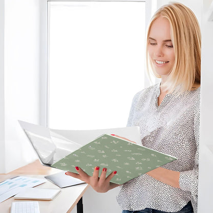 Sage Green Round Ring Binders 1.5 Inch Flowers Sunflower Daisy Leaves 3 Ring Clipboard Binder for Office School Work Supplies File Folder 200 Sheet Capacity Easy Open