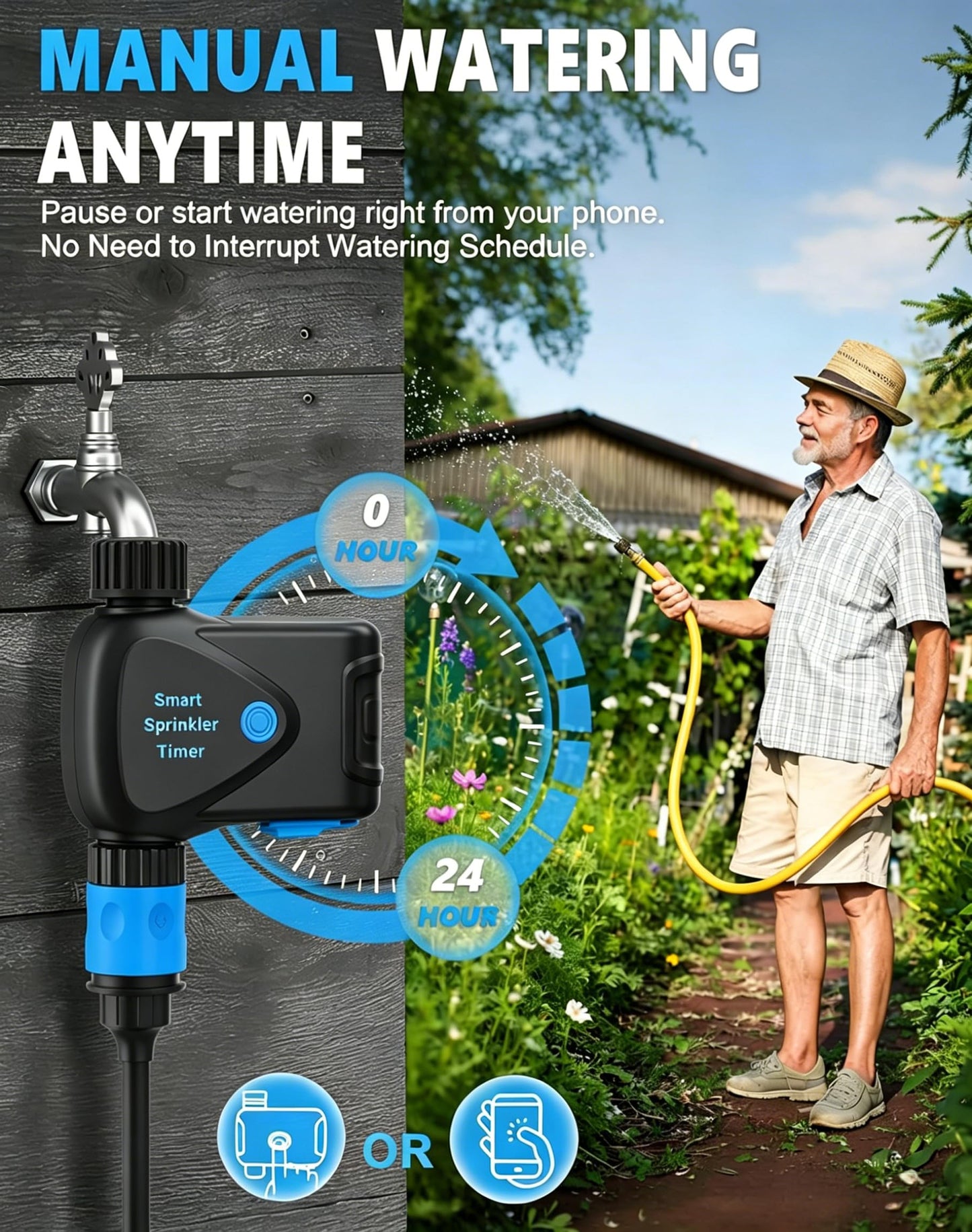 WiFi Water Timer for Garden Hose, No Hub Required, Sprinkler Controller with Built-in Flow Meter, App & Alexa Google Voice Control, IP65 Waterproof Wireless Irrigation for Lawn Greenhouse
