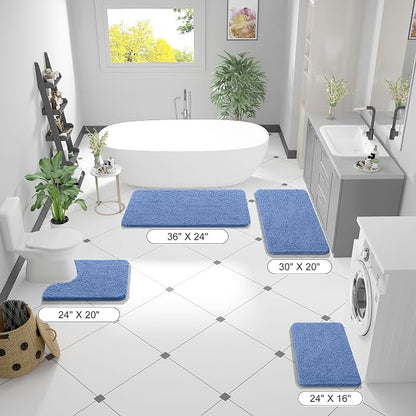 OLANLY Bathroom Runner Rugs 59x20, Soft Absorbent Chenille Bath Rugs, Rubber Backing Quick Dry, Machine Washable Long Bath Mats for Bathroom, Tub and Shower, Home Decor Accessories, Cornflower Blue