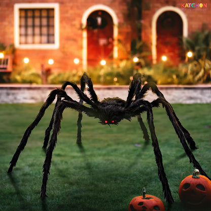KatchOn, Giant Halloween Black Hairy Spider - 6.5 Ft, Foldable Fake Spider Halloween Decorations Outdoor | Summerween Decorations Party | Giant Spider Decoration for Summerween Party Decorations
