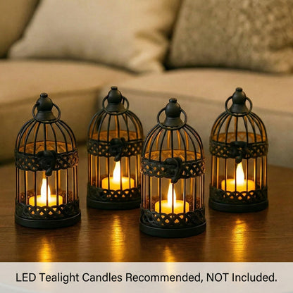 Vela Lanterns Bird Cage Decorative Candle Holders, Black, Small, 4-Pack