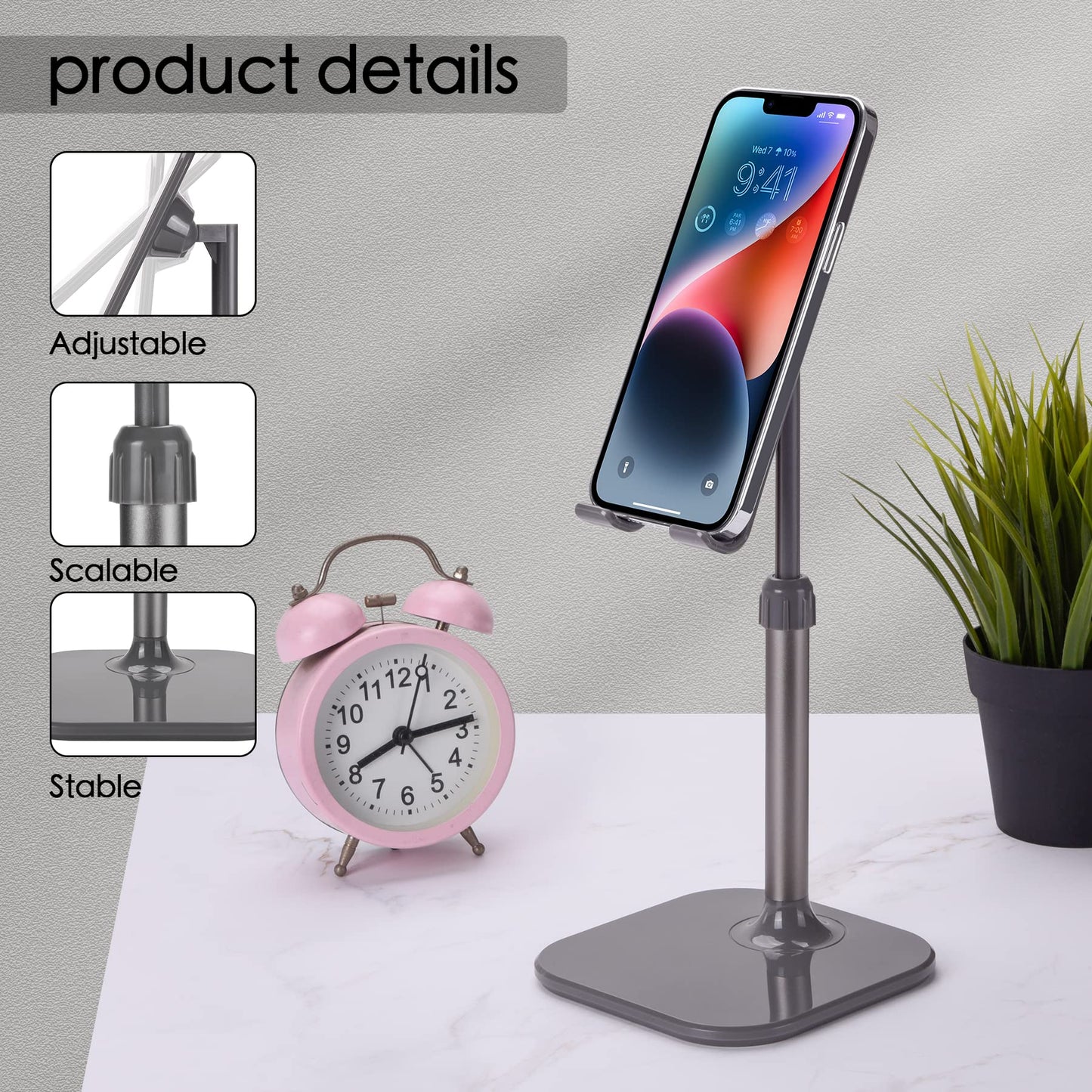 Doboli Cell Phone Stand, Phone Stand for Desk, Phone Holder Stand Compatible with iPhone and All Mobile Phones Tablet, Gifts for Adults Women Men Mom Wife, Space Gray