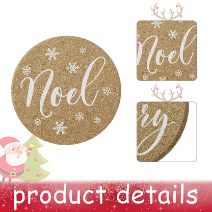 Patelai 6 Pieces Christmas Coasters Christmas Cork Coaster 4 Inch Round Shaped Farmhouse Coasters Heat-resistant Cup Mat Peace Joy Noel Printed Coasters for Drink, Cup, Mugs Living Bedroom Party Decor