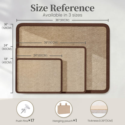 KERRAM Bulletin Board, 36 x 24 inches Decorative Felt Board Foldable Photo Board Pin Boards, Cork Board Alternative for Walls, Office, Home, Classroom with Pushpins ＆ Small Storage Bag, Brown