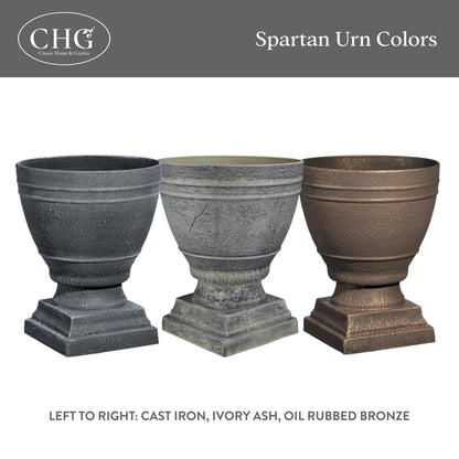 Classic Home and Garden Spartan Urn Planter - Timeless Plant Urn for Floral Displays - Durable Indoor & Outdoor Plastic Garden Planters (14”, Cast Iron)