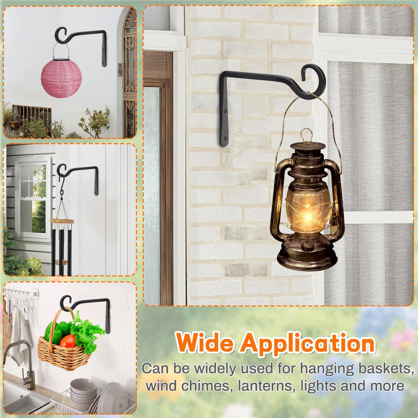 ROPCIA Plant Hangers Outdoor 4 Pack 10 Inch Metal Hanging Plant Bracket Metal Hanging Plant Hooks Indoor, Wall Hooks for Hanging Plants, Bird Feeder, Flower Basket, Wind Chimes Black (4PCS)