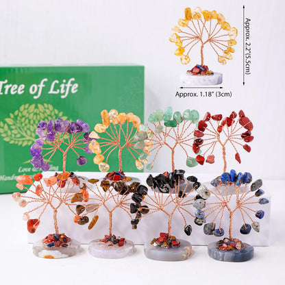 Runyangshi 12pcs Crystal Tree Set Tree of Life Natural Crystal Healing Stones with Agate Base Gemstone Trees Fengshui Good Luck Positive Energy Home Decor