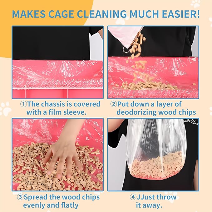 Disposable Cage Liner Bags (100-Pack) – 19'' X 11'' Clear Plastic Rabbit Cage Liners, Leak-Proof Toilet Film for Bunny, Guinea Pig, Hamster, Hedgehog & Small Animals – Universal Crate Tray Covers for