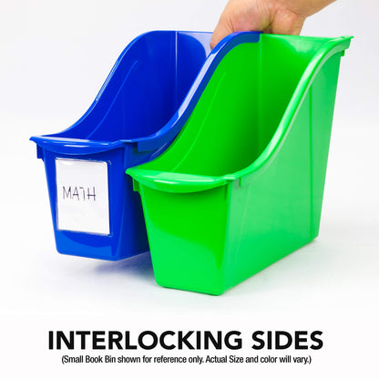 Storex Small Book Bin – Interlocking Plastic Organizer for Home, Office and Classroom, Green, 6-Pack (71111U06C)