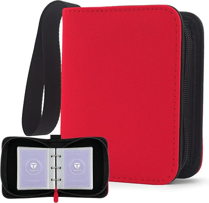 1 Pocket Card Binder with Zipper, 100 Pockets Mini Trading Card Album, Premium PU Leather Single Card Binder, Small Display Folder for TCG & Sports Cards