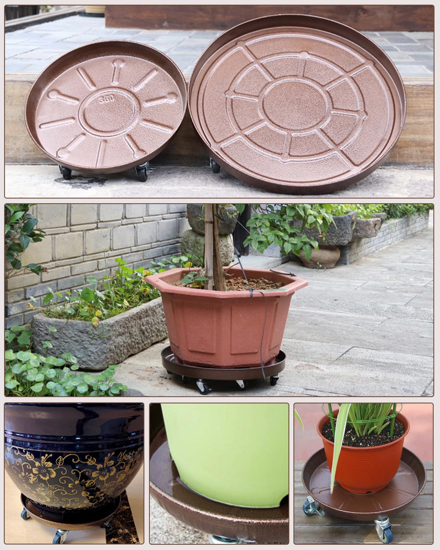Tadpolebaby Heavy Duty Plant Caddy with Solid Rubber Wheels, Lockable, Increased Load Capacity, One-Minute Installation, Suitable for Indoor, Outdoor, Patio, Garden Settings, 20 Inches 2PACK, Bronze