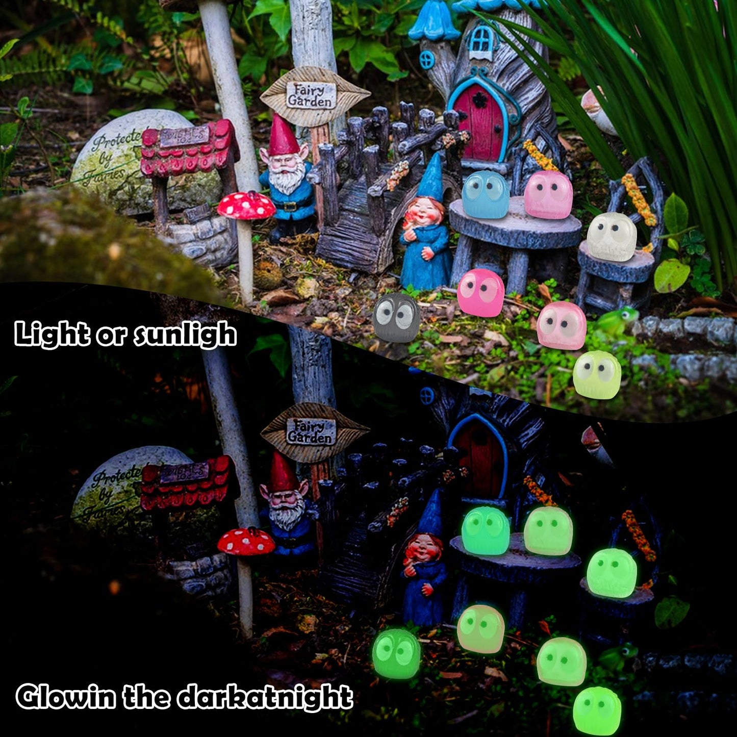 WOZADU 200 PCS Luminous Mini Resin Owl Elves Figurines for Dollhouse Decoration Tiny Ghost Resin Miniature Things for Fairy Garden Micro Landscaping Decoration Cake Toppers Decor